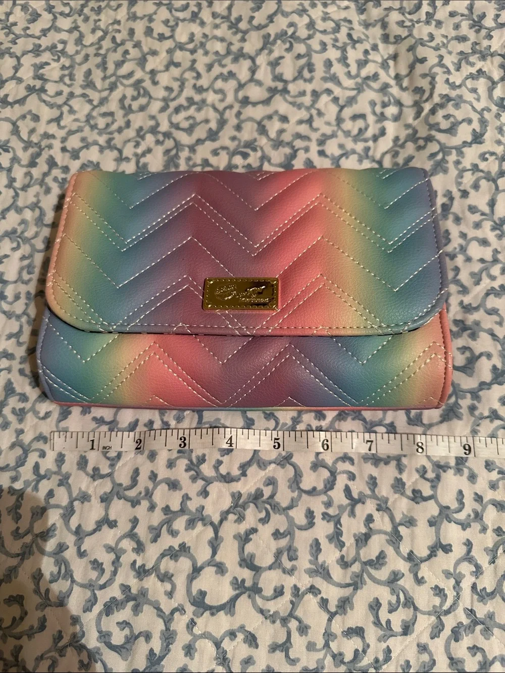 Betsey Johnson Rainbow Chevron Quilted Clutch - Pastel Multicolor